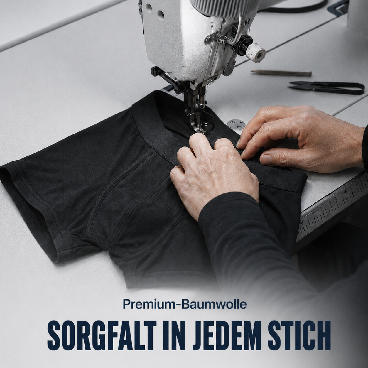 Herstellung schwarzer Inkontinenz-Boxershorts aus Premium-Baumwolle